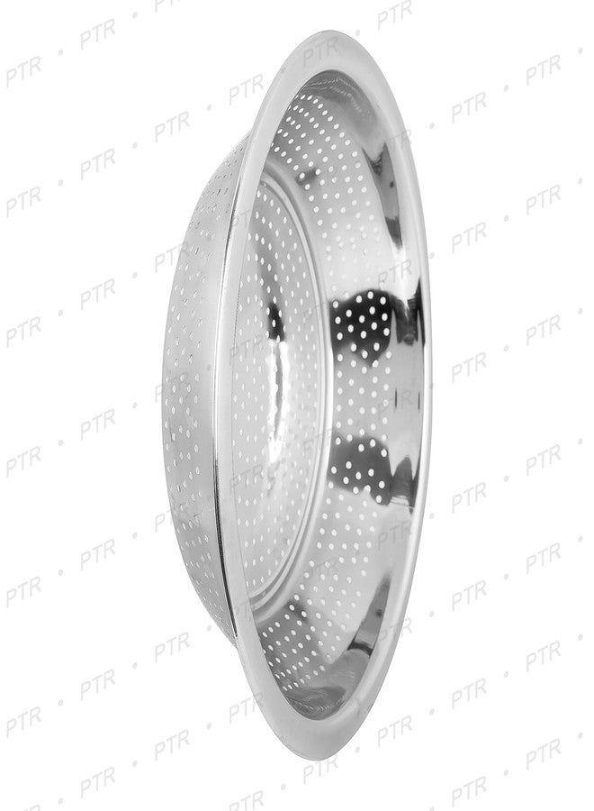 PTR (14 inch) Steel Chalni Strainer for Washing Draining Rice Pasta Noodles Poha Vegetables Fruit Basket - Image 3